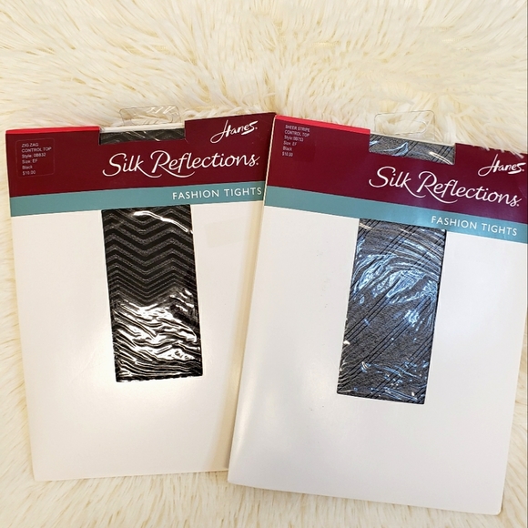 Hanes Accessories - HANES 2 Pairs of Black Patterned Silk Reflections Sheer Fashion Tights--NWT--EF